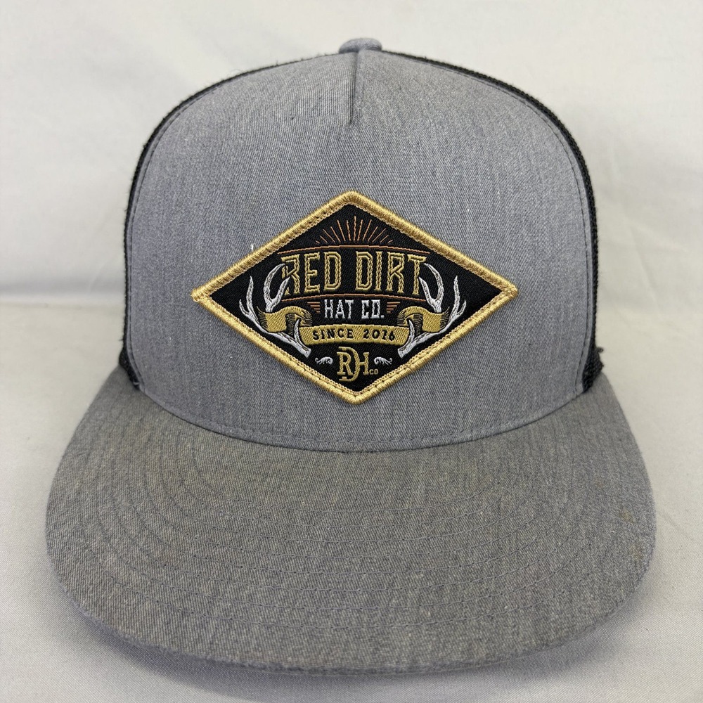 Red Dirt Hat Co Trucker Hat Western Mens OSFM Grey Black Mesh Patch Snapback